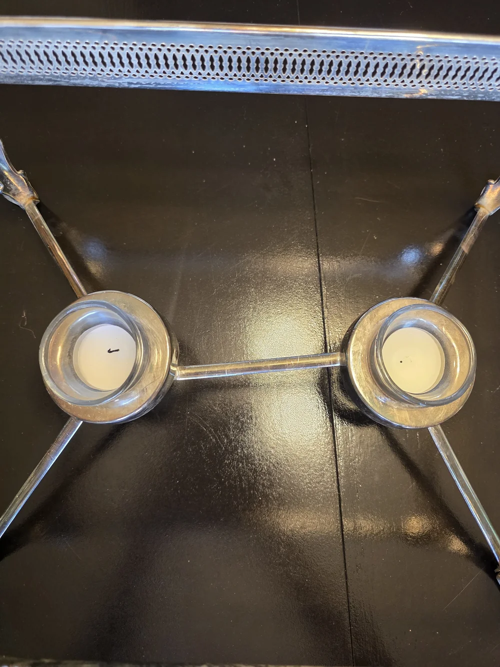 Source Unknown Silver Double Chafing Dish with Ornate Stand